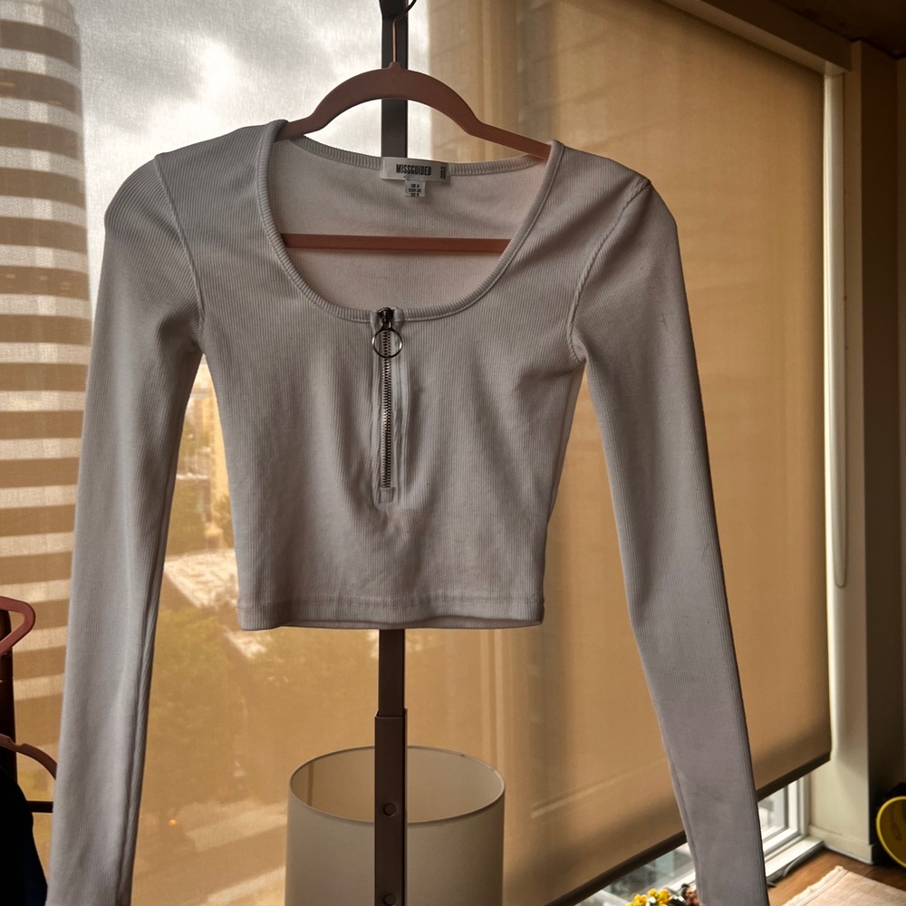 Missguided Silver Long Sleeve Fitted Crop Bodysuit